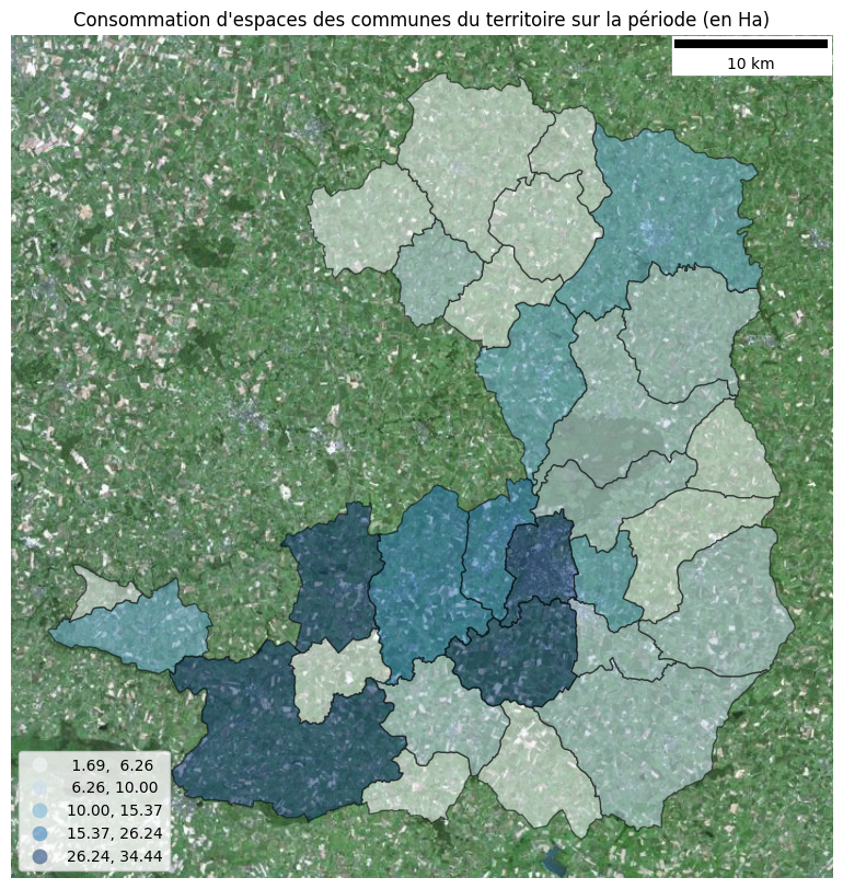 Carte consommation d'espaces des communes sur le territoire de Fougères Agglomération entre 2009 et 2021 (en Ha)